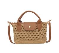 Women Crochet Shoulder Bag Large Capacity Underarm Bags Adjustable Shoulder Strap Beach Aesthetic Bag for Travel Shopping Work Daily Social Use (Khaki)