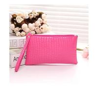 Women Crocodile Pattern PU Long Wallet Litchi Grain Coin Purse Female Bag Wrist Bags Zipper Phone Pocket Credit Card Holder(Rose Red,2PCS)