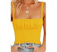 Women Crop Tank Top Sexy Square V Neck Double Lined Ruched Corset Cute Cropped Sleeveless Cami Summer Outfit Going Out Top, A-orange, S
