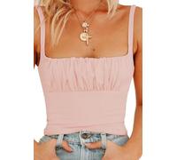 Women Crop Tank Top Sexy Square V Neck Double Lined Ruched Corset Cute Cropped Sleeveless Cami Summer Outfit Going Out Top, A-light Pink, XXL