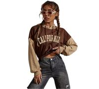 Women Crop Top Cropped Hoodie Y2K Preppy Grunge Alt Emo Baggy Streetwear Dark Academia Gothic E-girl Punk Dance Gym, California Brown, Medium