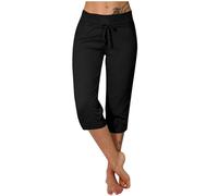 Women Cropped Trousers Elasticated Waist Ladies Wide Leg Trousers Baggy Capri Pant with Pocket Summer Solid Casual Work Trousers Beach Pant Loose Fit Track Lounge Magic Trouser UK Sale Clearance Prime