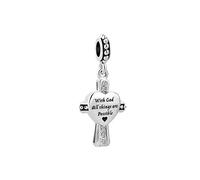 Women Cross Love Heart Jesus Religion Charm Compatible with Pandora Charm Bracelets Engraved With God All Things are Possible