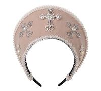 Women Cross Tudor Renaissance Headdress Royal French Hood Coronet Headdress (Beige)