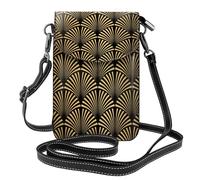 Women Crossbody Bag,PU Crossbody Wallet Purse Cell Phone Purse Small Shoulder Bag,Art Deco Pattern Seamless Black Gold