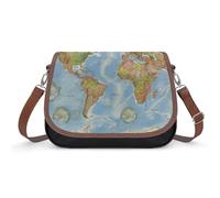 Women Crossbody Bags World Map Leather Shoulder Bag With Adjustable Strap Fashion Shoulder Cross Body Purse Multiple Commuter Bag, World Map, 12.2 × 4.3 × 8.7 inches