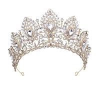 Women Crown Vintage Big Diadem Bridal Crowns For Wedding Party Hair Accessories Gold White