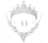 Women Crowns Wedding Crystal Tiaras Necklace Earrings Set Girls Silver Tiara Headband Princess Queen Headpiece Carnival Fancy Dress Party Costume Jewelry Set for Birthday Bridal Hen Party Christmas