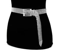 Women Crystal Rhinestone Chain Waist Belt Party Club Sparkle Waistband - Silver - Large