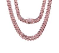 Women Cuban Link Chain Choker Necklace Pink Crystal Diamond Miami Cuban Necklace 12mm 20 inch Iced Out Chain Bling Hip Hop Jewelry for Womens Gift