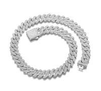 Women Cuban Link Chain Choker Necklace Silver Crystal Diamond Miami Cuban Necklace 12mm 18 inch Iced Out Chain Bling Hip Hop Jewelry for Womens Gift