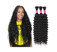 Women Curly Bulk Human Hair for Boho Braids No Weft Deep Wave Braiding Hair Extensions Natural Color Extensions for Braids(14inch 1PC)