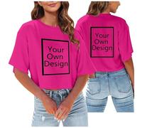 Women Custom Crop Top T Shirt Add Text Photo Image Logo Design Your Own Personalised Front and Back Print Short Sleeve Casual Loose Fit Summer Tee