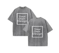 Women Custom T Shirt Oversized Vintage Wash Tee Add Text Photo Image Logo Design Your Own Personalised Front and Back Printing Casual Loose Top Gray