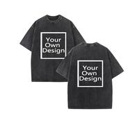 Women Custom T Shirt Oversized Vintage Wash Tee Add Text Photo Image Logo Design Your Own Personalised Front and Back Printing Casual Loose Top Black