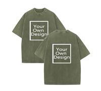 Women Custom T Shirt Oversized Vintage Wash Tee Add Text Photo Image Logo Design Your Own Personalised Front and Back Printing Casual Loose Top Army Green