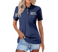 Women Custom Text/Image/Logo Printing Polo Shirt Short Sleeve Personalised Button-Up Plain Solid Colours Beachwear Navy