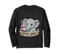 Women Cute Baby Elephant Boba Coffee Addict Gift Mom Dad Long Sleeve T-Shirt