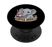 Women Cute Baby Elephant Boba Coffee Addict Gift Mom Dad PopSockets Adhesive PopGrip