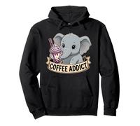 Women Cute Baby Elephant Boba Coffee Addict Gift Mom Dad Pullover Hoodie