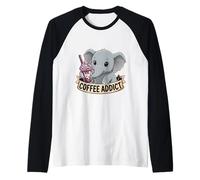 Women Cute Baby Elephant Boba Coffee Addict Gift Mom Dad Raglan Baseball Tee
