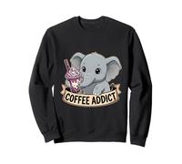 Women Cute Baby Elephant Boba Coffee Addict Gift Mom Dad Sweatshirt