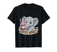 Women Cute Baby Elephant Boba Coffee Addict Gift Mom Dad T-Shirt