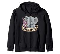 Women Cute Baby Elephant Boba Coffee Addict Gift Mom Dad Zip Hoodie