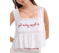 Women Cute Lace Trim Tie Side Crop Top Y2k Sleeveless Square Neck Ruffle Tank Top Y2k Embroidered Going Out Vest(Lace White,Medium)