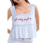 Women Cute Lace Trim Tie Side Crop Top Y2k Sleeveless Square Neck Ruffle Tank Top Y2k Embroidered Going Out Vest(Blue,Large)