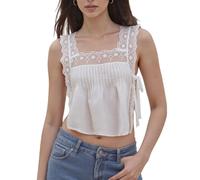 Women Cute Lace Trim Tie Side Crop Top Y2k Sleeveless Square Neck Ruffle Tank Top Y2k Embroidered Going Out Vest(White,Small)