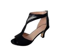 Women Cutout High Heels UK Clearance Ladies Mid Stiletto Heel Sandals T-Bar Pumps Peep Toe Boots Evening Party Court Shoes Summer Breathable Booties Back Zip Pump Vintage Roman Sandal