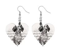 Women Dachshund Music Notes Wooden Earrings Lightweight Dangle Earrings Geometric Drop Earring Vintage Heart-Shaped Retro Daily Wear Jewelry Gift for Wedding Party Graduation
