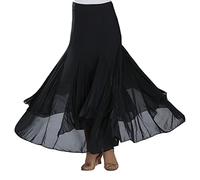 Women Dance Chiffon Skirt Training Performance Skirt Ballroom Dancing Practice Long Big Swing Salsa Rumba Flamenco Dance Skirts Asymmetric Skirt Dancewear Black M