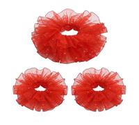 Women Dance Collar Ruffle Neckpiece Wrist Cuffs Mesh Tulle Accessory Set With Starry Mesh Texture Breathable Decorative Build suitable for acts party costumes cosplay photography, Red
