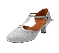 Women Dance Shoes Latin Dance Shoes High Heel Satin Soft Sole Shoe Ladies Shoe Size 3 Flat Silver