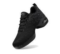 Women Dance Trainers Jazz Shoes Split Sole Lace-Up Mesh Lightweight Breathable Platform Sneakers for Line Dancing (4-Black, 4)