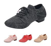 Women Dancing Shoes Split Sole Sneakers Lace Up Dance Shoes for Women Sparkle Sequins Shoe Modern Training Trainer Practice Perform Shoe for Standard Salsa Tango Footwear Low Block Heeled Heels Pink