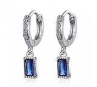 Women Dangle Pendientes Blue Sapphire Rectangle Cubic Zircon Lever Back Huggie Earrings