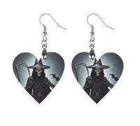 Women Death Scythe Wooden Earrings Lightweight Dangle Earrings Geometric Drop Earring Vintage Heart-Shaped Retro Daily Wear Jewelry Gift for Wedding Party Graduation