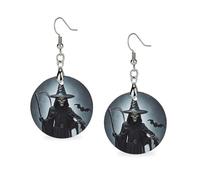 Women Death Scythe Wooden Earrings Lightweight Dangle Earrings Geometric Drop Earring Vintage Round Retro Daily Wear Jewelry Gift for Wedding Party Graduation