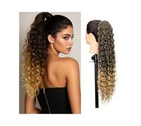 Women Deep Wave Ponytail Extensions 22 Inch Long Curly Drawstring Clip in Synthetic Hair Piece for Women Hair Extensions(1BT27)