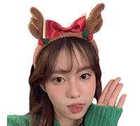 Women Deer Horn Headdress Plush Hairband with Bow Furry Reindeer Horn Headband Christmas New Year Accessories