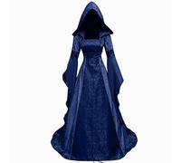 Women Deluxe Witch Dress Renaissance Vampire Halloween Costume | Vintage medieval jacquard hooded gown,dramatic bell sleeves/corset waist.For elf cosplay/LARP/gothic/victorian themed events