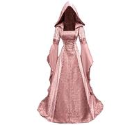 Women Deluxe Witch Dress Renaissance Vampire Halloween Costume | Vintage medieval jacquard hooded gown,dramatic bell sleeves/corset waist.For elf cosplay/LARP/gothic/victorian themed events