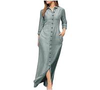Women Denim Dress Button Down Shirt Dresses Casual Vacation Beach Pockets Long Dress Plus Size Casual Long Sleeve Dress Ladies Summer Sundress Beach A Line Tunic Dress