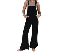 Women Denim Dungarees Jeans Overalls Sleeveless Loose Fit Casual Long Jumpsuit Baggy Denim Overalls Wide Leg Jeans Pants Trosuers Ladies Girls Denim Slingbacks (Black, S)
