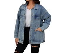 Women Denim Jacket Casual Summer Jackets Vintage Washed Cowboy Jean Jacket Coats Button up Regular Fit Boyfriend Style Trucker Jacket Long Sleeve Lapel Collar Coat Outdoor Fall Spring Outerwear