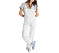 Women Denim Long Jumpsuit Casual Adjustable Strap Denim Bib Wide Leg Romper 90s Retro Revolt Dungaree Overalls (A-White, XXL)