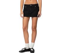 Women Denim Mini Skirts Summer Casual Solid Color Low Rise Button Up Slim Fit Jean Skirt Vintage Bodycon Wrap Skirt Streetwear (Black A, XL)